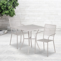 Flash Furniture CO-28SQ-02CHR2-SIL-GG 28" Square Table Set with 2 Square Back Chairs in Gray